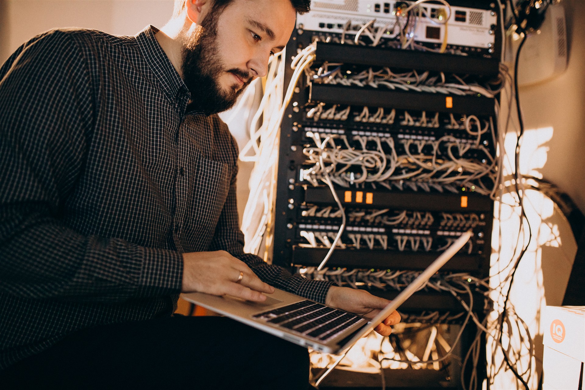 On-site IT technician maintaining event equipment