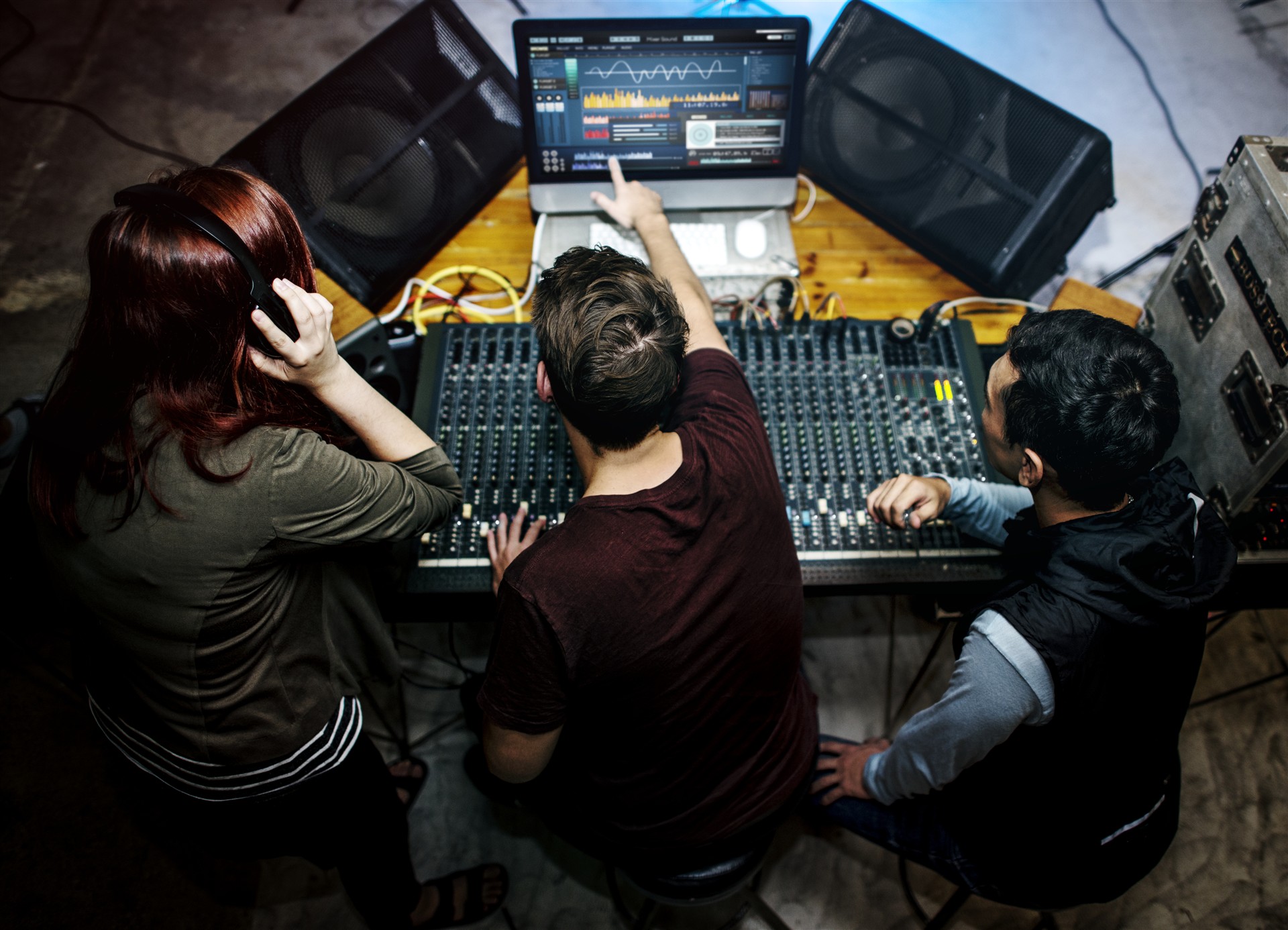 Sound mixing station at an event